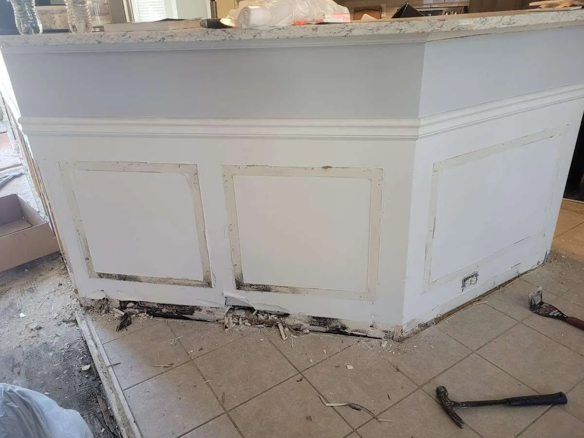 Water damage and mold on kitchen during Storm Damage Restoration in Lake in the Hills